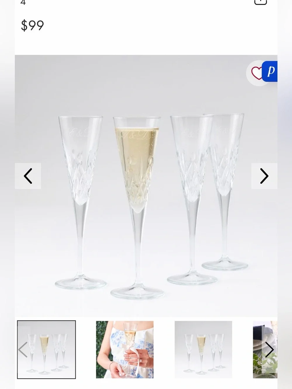 NWT Mark & Graham Clear Crystal Champagne Flutes (Set of 4)
